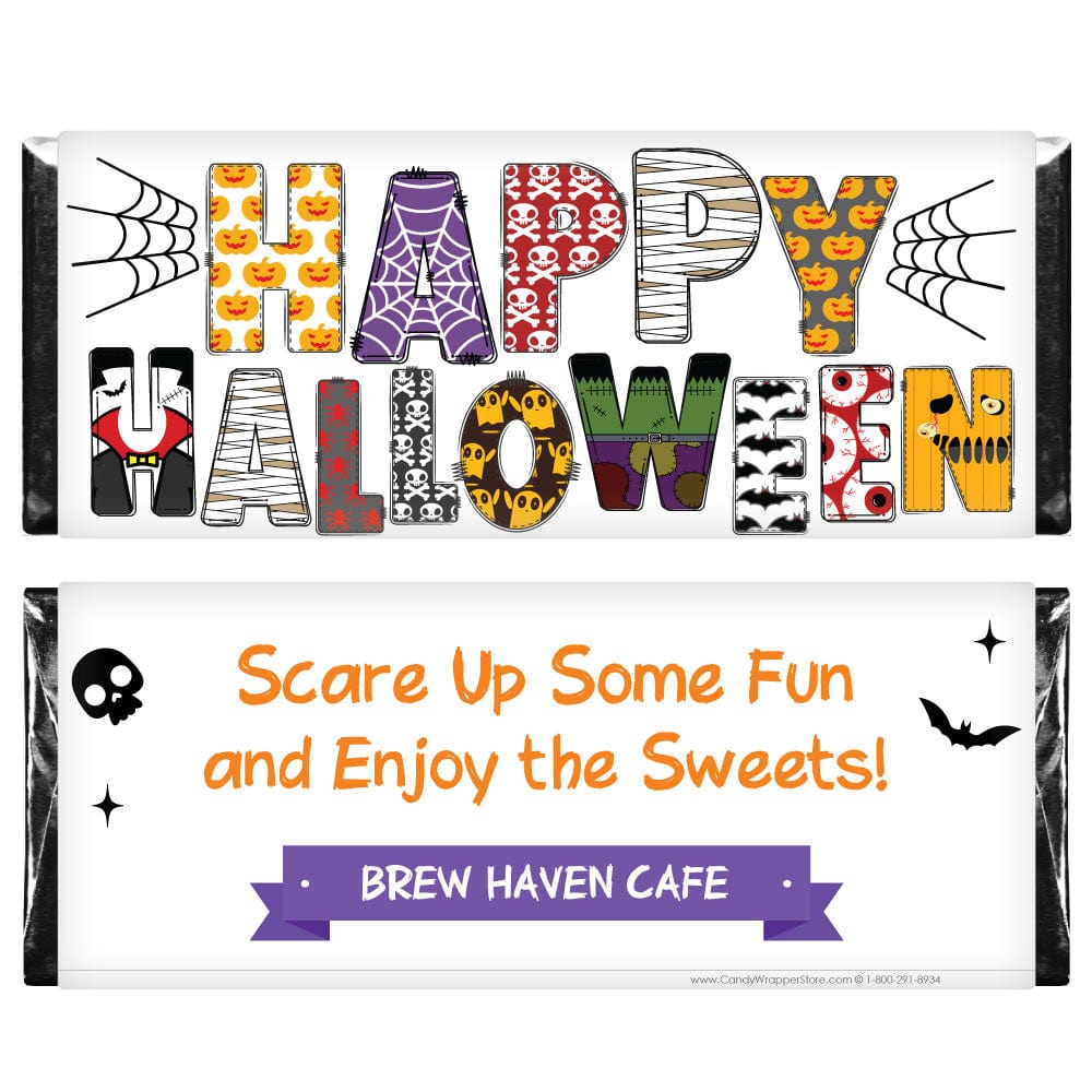 Happy Halloween Graphic Font Candy Bar Wrapper Party Supplies HAL242