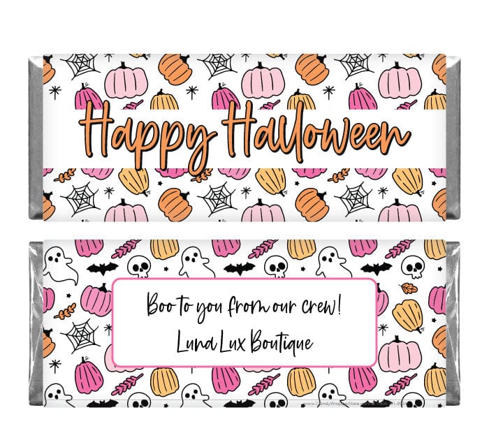 Happy Halloween Pink and Orange Pumpkins and Ghosts Candy Bar Wrapper Party Supplies HALSET2