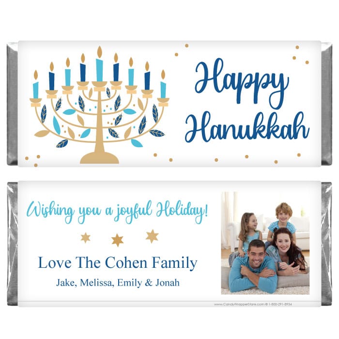 Happy Hanukkah Floral Menorah Photo Candy Bar Wrappers