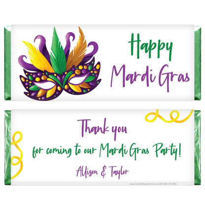 Happy Mardi Gras Mask Personalized Candy Bar Wrapper Candy Wrappers mg203