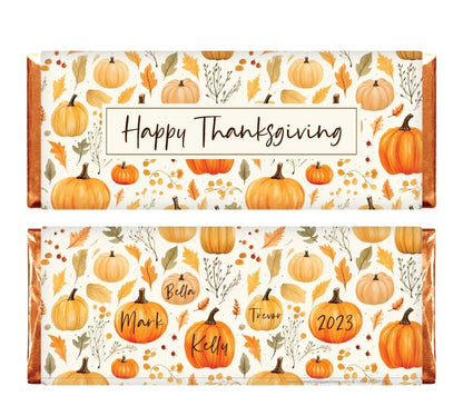 Happy Thanksgiving Name Pumpkins Candy Wrappers - THANKS216 Autumn Fall Leaves Thanksgiving Candy Wrappers THANKS215