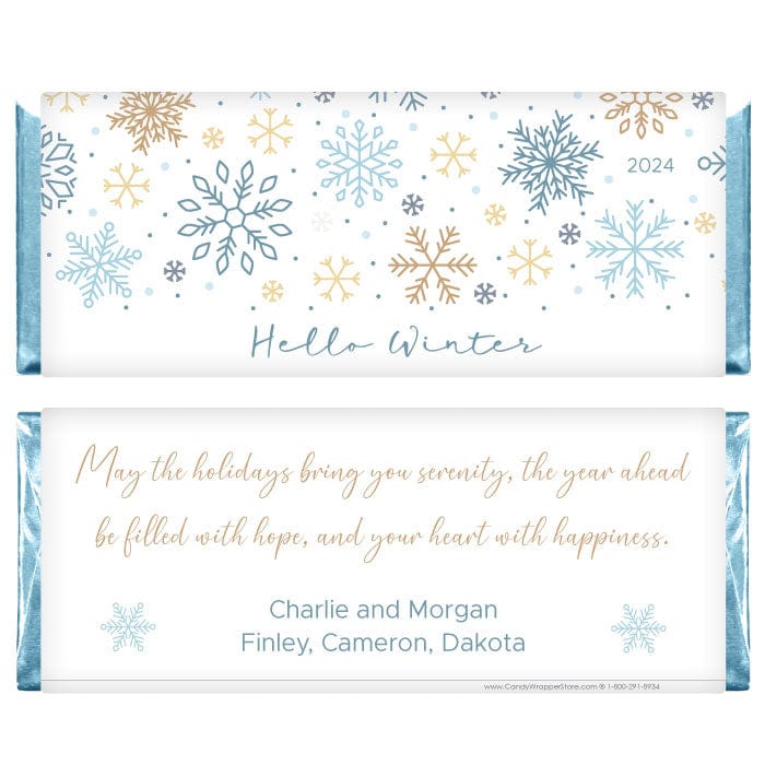 Hello Winter Simple Snowflakes Personalized Candy Bar Wrapper Hello Winter Simple Snowflakes Personalized Candy Bar Wrapper XMAS294