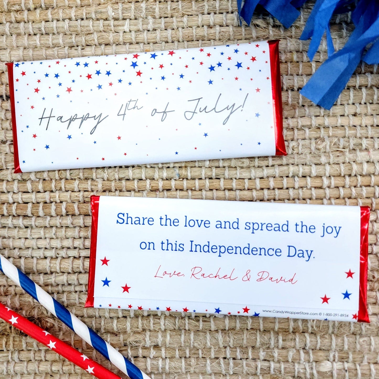 IND210 - Red and Blue Falling Stars 4th of July Candy Bar Wrapper Watercolor Flag 4th of July Candy Bar Wrapper Candy Wrapper Store