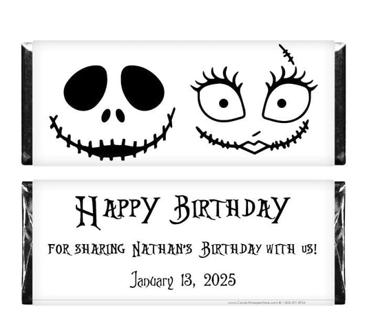 Jack and Sally Birthday Personalized Candy Bar Wrapper - BD519 Jack and Sally Birthday Personalized Candy Bar Wrapper Candy Wrappers BD510
