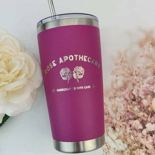 Laser Engraved Logo Tumbler with your name on the back - 20oz Hot Tumbler with Silver Stainless Straw Mugs Candy Wrapper Store