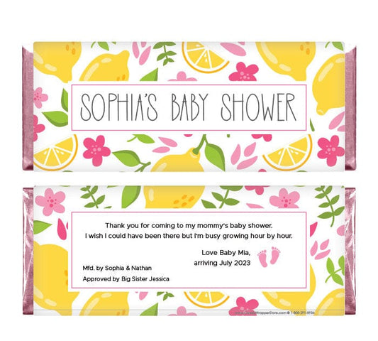 Lemon Floral Baby Shower Candy Bar Wrappers - BS280 Lemon and Floral Pink and Yellow Baby Shower Candy Bar Wrappers 1.55 oz Hershey's Candy Bar Wrappers Baby & Toddler BS280