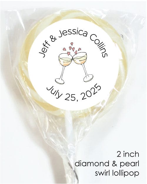 LOWA200 - Champagne Glass Wedding Lollipops Champagne Glass with Hearts Wedding Lollipops wa200
