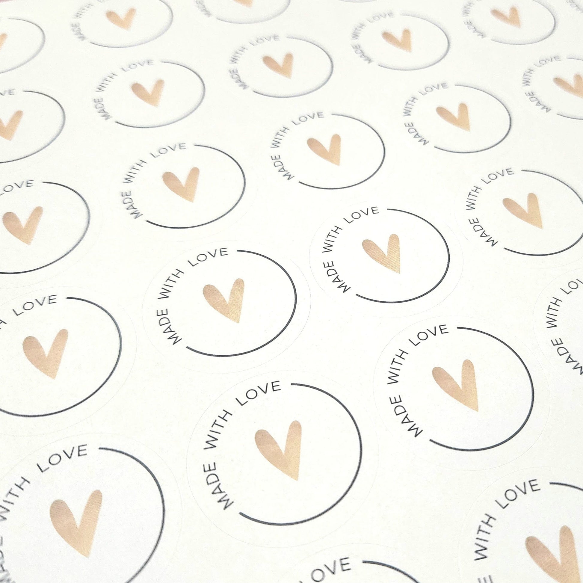Made with Love Round Stickers with Gold Heart Watercolor Floral Thank You Sticker TY271