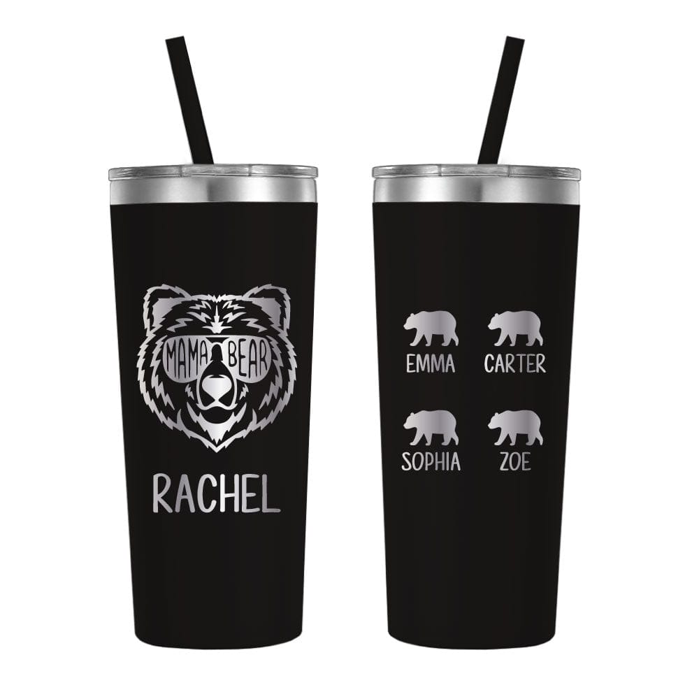 Mama Bear Engraved Tumbler with Name on Front and Baby Bears on Back Shelton Shirts