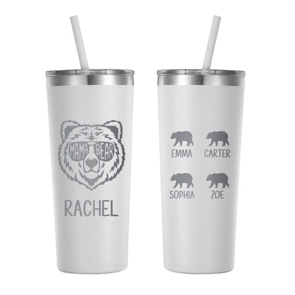 Mama Bear Engraved Tumbler with Name on Front and Baby Bears on Back Shelton Shirts