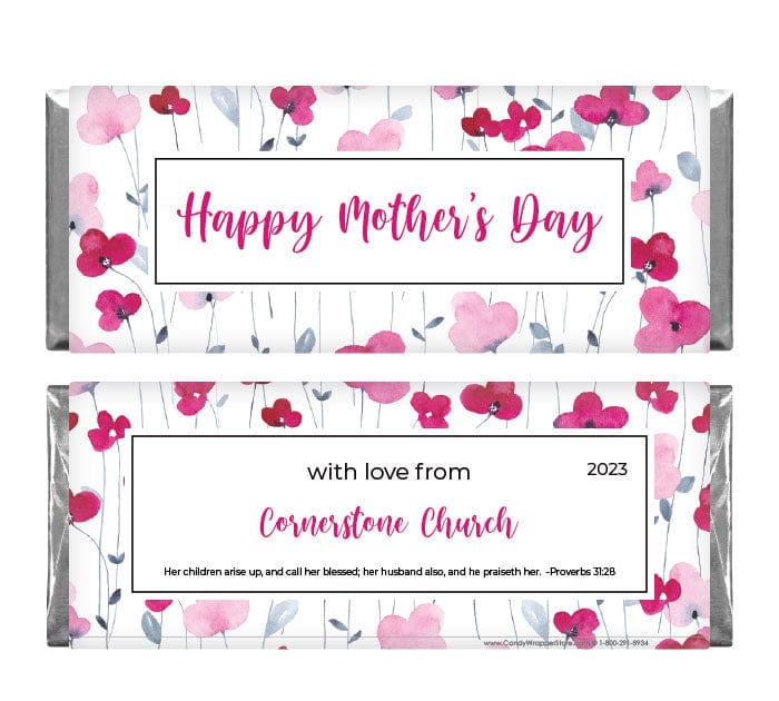 MD207 - Mother's Day Pink and Red Watercolor Wildflowers Candy Wrappers Mother's Day Pink and Red Watercolor Wildflowers Candy Wrappers md207