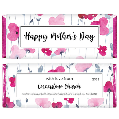 MD207 - Mother's Day Pink and Red Watercolor Wildflowers Candy Wrappers Mother's Day Pink and Red Watercolor Wildflowers Candy Wrappers md207