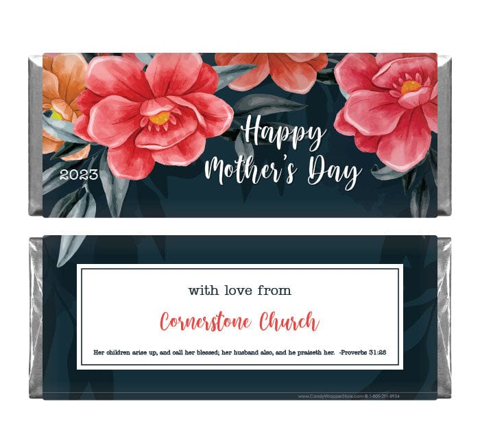 MD208 - Mother's Day Large Red Flowers Candy Wrappers Mother's Day Large Red Flowers Candy Wrappers md208