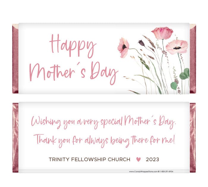 MD3 - Mother's Day Scroll Floral Candy Wrappers Mother's Day Watercolor Spring Floral Candy Bar Wrapper md3