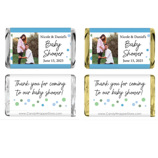 Miniature Baby Shower Blue Dots Photo Candy Bar Wrappers - MINIBS253blue Miniature Baby Shower Colorful Dots Photo Candy Bar Wrappers Baby & Toddler BS253