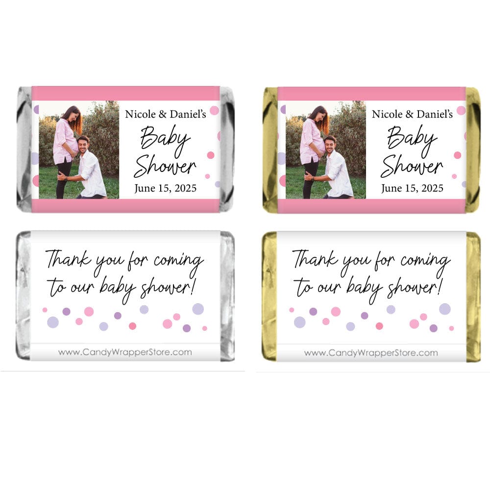 Miniature Baby Shower Pink Dots Photo Candy Bar Wrappers - MINIBS253pink Miniature Baby Shower Colorful Dots Photo Candy Bar Wrappers Baby & Toddler BS253