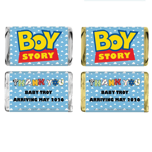 Miniature Boy Story Baby Shower Candy Bar Wrappers Miniature Boy Story Baby Shower Candy Bar Wrappers Birth Announcement BS285