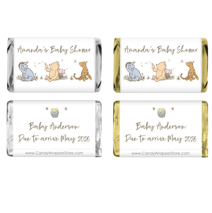 Miniature Classic Winnie the Pooh Baby Shower Candy Bar Wrappers - MINIBS305 Miniature Classic Winnie the Pooh Baby Shower Candy Bar Wrappers Birth Announcement BS305