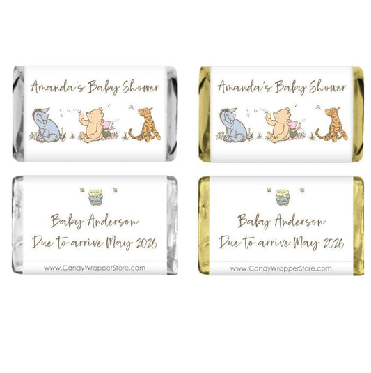 Miniature Classic Winnie the Pooh Baby Shower Candy Bar Wrappers - MINIBS305 Miniature Classic Winnie the Pooh Baby Shower Candy Bar Wrappers Birth Announcement BS305