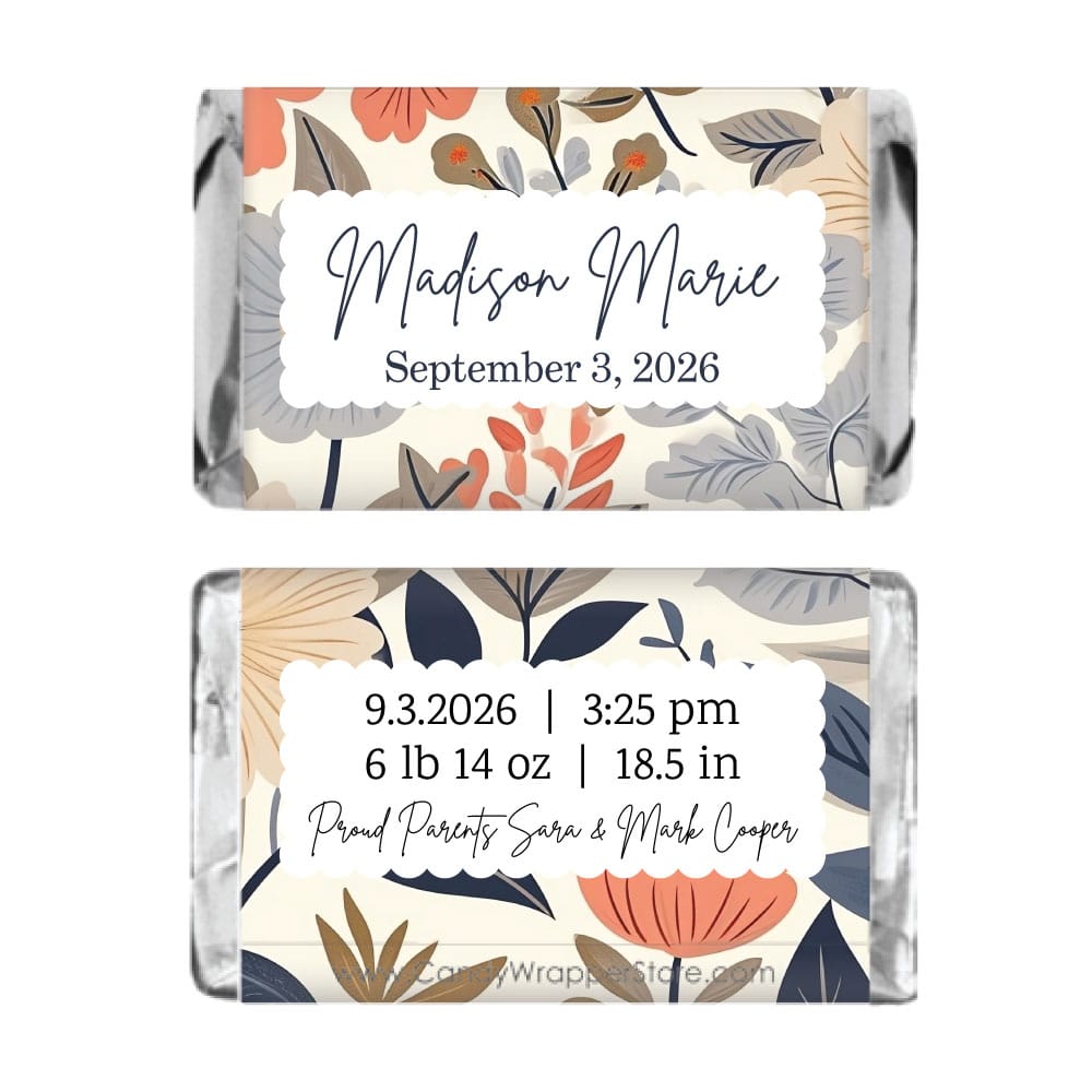 Miniature Fall Floral Birth Announcement Candy Bar Wrapper Miniature Fall Floral Birth Announcement Candy Bar Wrapper Birth Announcement BAG250