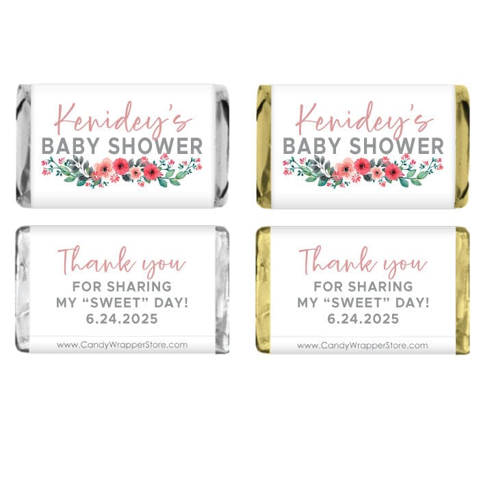 Miniature Floral Centerpiece Baby Shower Candy Bar Wrapper - MINIBS358 Miniature Floral Centerpiece Baby Shower Candy Bar Wrappers fit Miniature Hershey's assorted chocolate bars Party Favors BS358