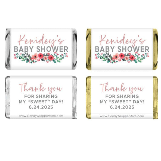 Miniature Floral Centerpiece Baby Shower Candy Bar Wrapper - MINIBS358 Miniature Floral Centerpiece Baby Shower Candy Bar Wrappers fit Miniature Hershey's assorted chocolate bars Party Favors BS358