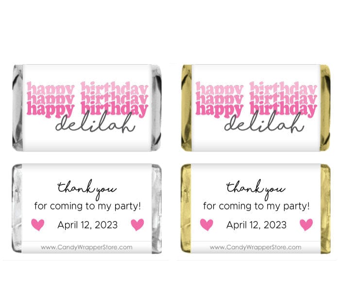 Miniature Happy Birthday Pink Triad Font Candy Bar Wrapper Party Favors BD517