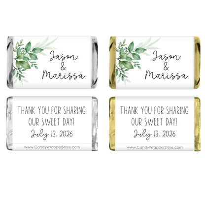 Miniature Leafy Botanical Greenery Wedding Candy Bar Wrapper Miniature Size Wrappers WA409