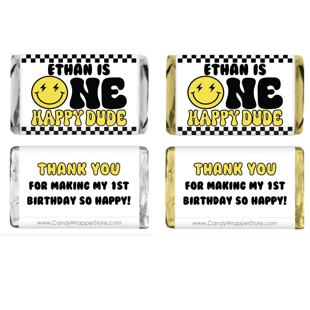 Miniature One Happy Dude Birthday Personalized Candy Bar Wrapper - MINIBD535 Party Favors BD535