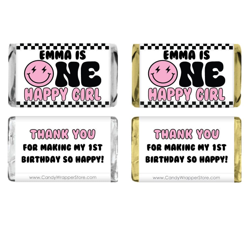 Miniature One Happy Girl Birthday Personalized Candy Bar Wrapper - MINIBD536 Party Favors BD536