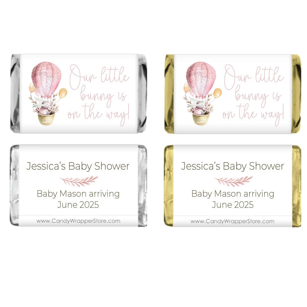 Miniature Our Baby Bunny is on the Way Baby Shower Candy Bar Wrappers - MINIBS347pink Miniature We Can Bearly Wait Baby Shower Candy Bar Wrappers Birth Announcement BS362