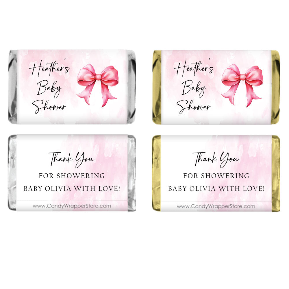 Miniature Pink Bows Baby Shower Candy Bar Wrappers – Candy Wrapper Store
