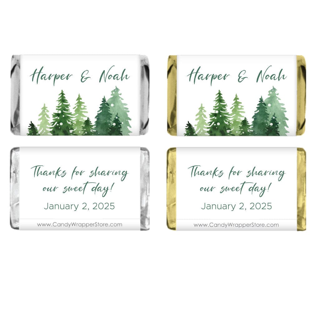 Miniature Snowy Pine Trees Wedding Candy Bar Wrapper Miniature Size Wrappers WA486