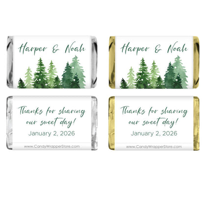 Miniature Snowy Pine Trees Wedding Candy Bar Wrapper Miniature Size Wrappers WA486