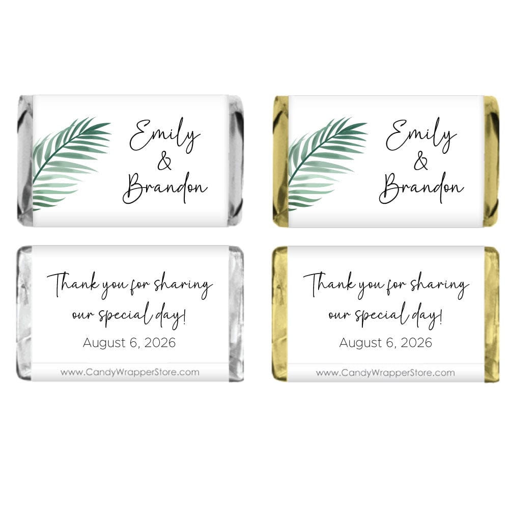 Miniature Tropical Palm Leaves Wedding Candy Bar Wrapper Miniature Size Wrappers WA488