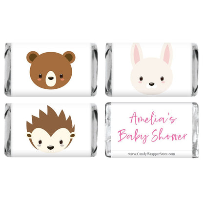 Miniature Woodland Animals Baby Shower Candy Bar Wrappers - set of 6 designs - MINIBS283 Miniature Woodland Animals Baby Shower Candy Bar Wrappers - set of 6 designs Birth Announcement BS283