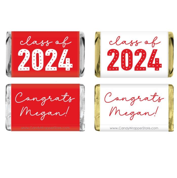 MINIGRAD115 - Class of 2024 Dots Graduation Miniature Candy Bar Wrappers Class of 2024 Dots Graduation Miniature Candy Bar Wrappers Party Favors grad