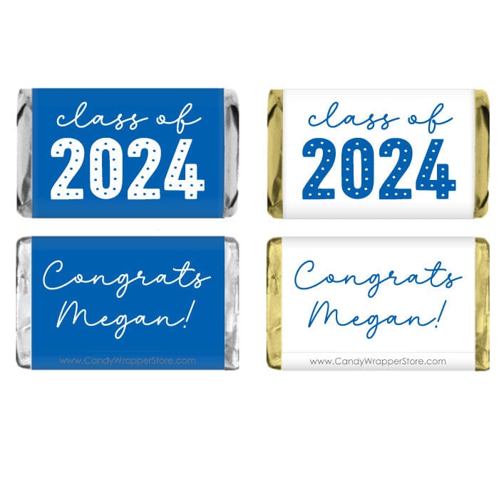 MINIGRAD115 - Class of 2024 Dots Graduation Miniature Candy Bar Wrappers Class of 2024 Dots Graduation Miniature Candy Bar Wrappers Party Favors grad