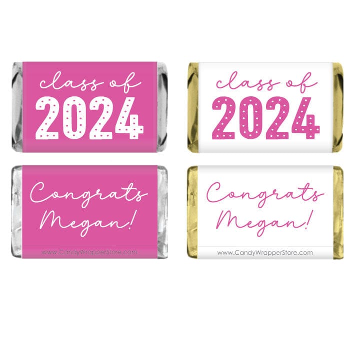 MINIGRAD115 - Class of 2024 Dots Graduation Miniature Candy Bar Wrappers Class of 2024 Dots Graduation Miniature Candy Bar Wrappers Party Favors grad