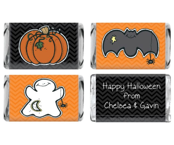 MINIHALPACK1 - Miniature Halloween Set - Pumpkin, Bat and Ghost Wrappers Miniature Halloween Set - Pumpkin, Bat and Ghost Candy Bar Wrappers Party Supplies HALPACK