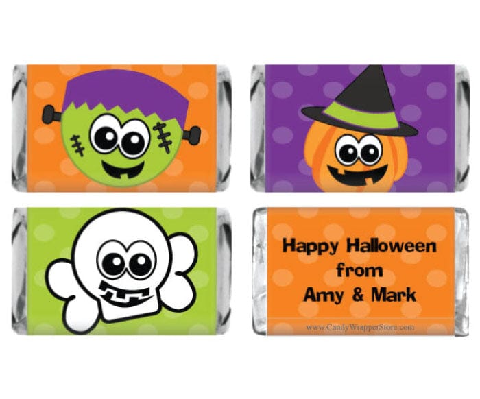 MINIHALPACK3 - Miniature Halloween Set - Pumpkin, Skull and Frankenstein Wrappers Miniature Halloween Set - Pumpkin, Skull and Frankenstein Candy Wrappers Party Supplies HALPACK
