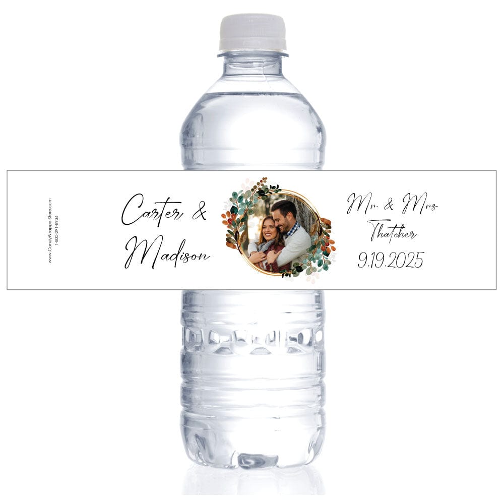 Moody Boho Photo Wedding Water Bottle Label - WBWA408photo Beautiful Blooms Wedding Water Bottle Label WA484