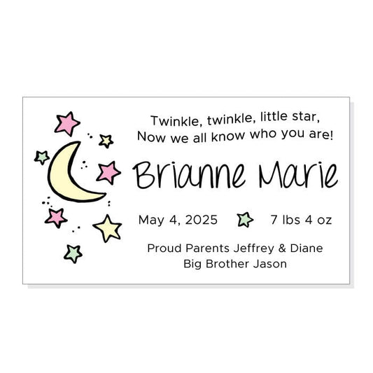 Moon and Stars Birth Announcement Magnet - MBAGM7 Its a Girl Moon and Stars Birth Announcement Magnets Birth Announcement Candy Wrapper Store