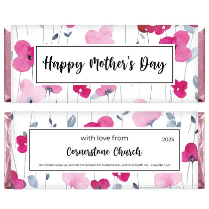 Mother's Day Pink and Fuschia Watercolor Wildflowers Candy Wrappers Mother's Day Pink and Fuschia Watercolor Wildflowers Candy Wrappers md207