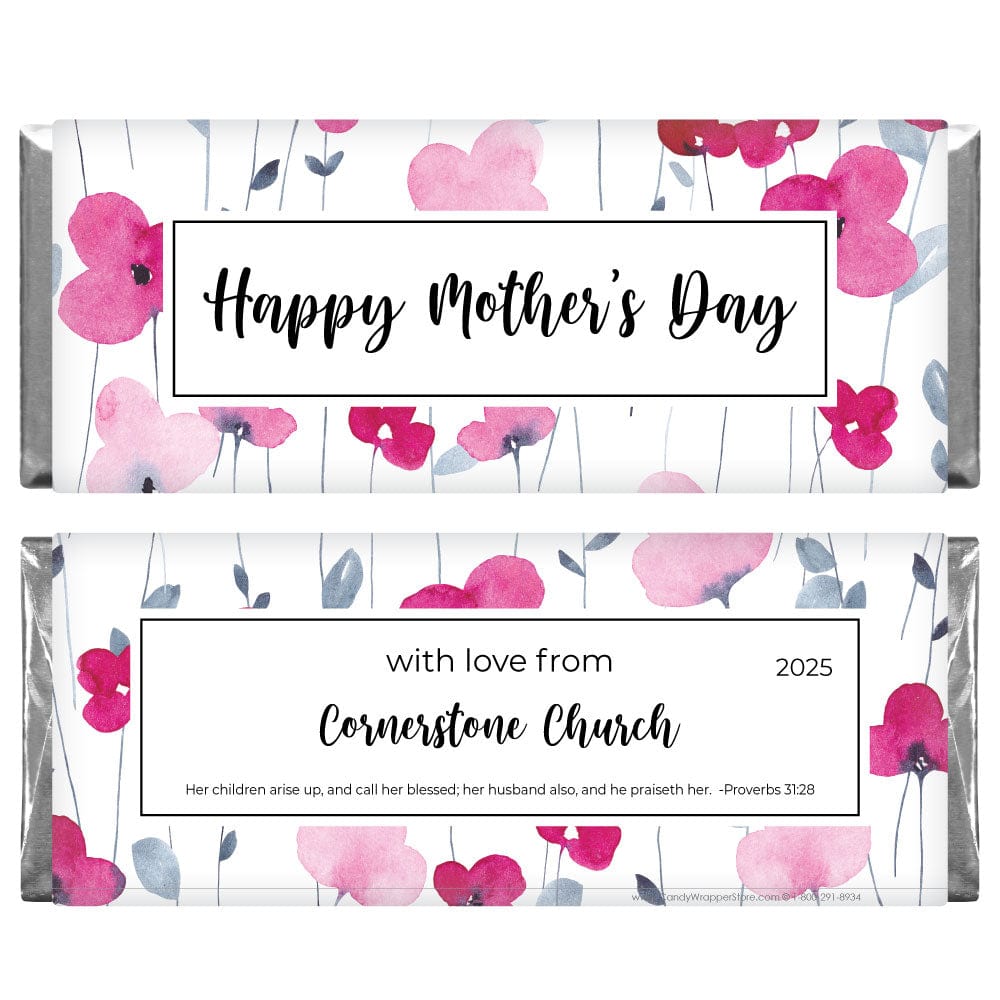 Mother's Day Pink and Fuschia Watercolor Wildflowers Candy Wrappers Mother's Day Pink and Fuschia Watercolor Wildflowers Candy Wrappers md207