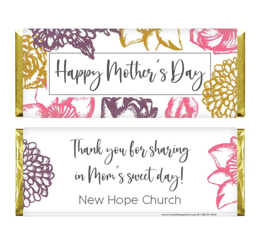 Mother's Day Sketched Flowers Candy Wrappers Pink Peony Floral Mother's Day Candy Wrapper md212