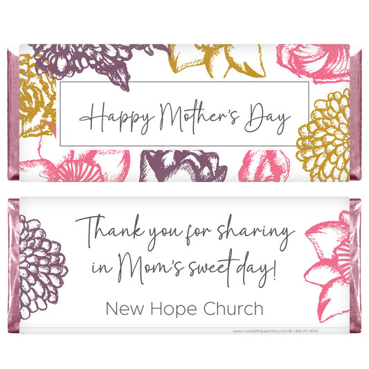 Mother's Day Sketched Flowers Candy Wrappers Pink Peony Floral Mother's Day Candy Wrapper md212