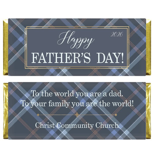 Navy Blue Plaid with Gold Frame Father's Day Candy Bar Wrapper Navy Blue Tartan with Gold Frame Fathers Day Candy Bar Wrapper Party Favors FD224