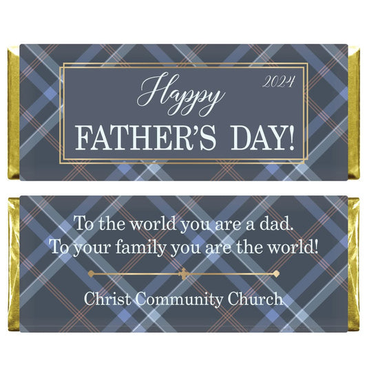 Navy Blue Plaid with Gold Frame Father's Day Candy Bar Wrapper Navy Blue Tartan with Gold Frame Fathers Day Candy Bar Wrapper Party Favors FD224