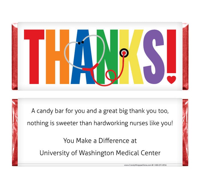 Nurse Thanks with Stethoscope Candy Bar Wrappers - NURSE209 Happy Nurses Week Candy Bar Wrappers NURSE209